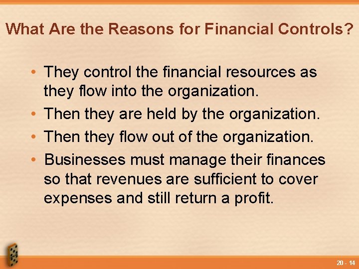 What Are the Reasons for Financial Controls? • They control the financial resources as