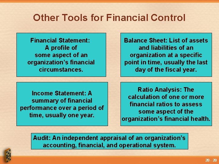 Other Tools for Financial Control Financial Statement: A profile of some aspect of an