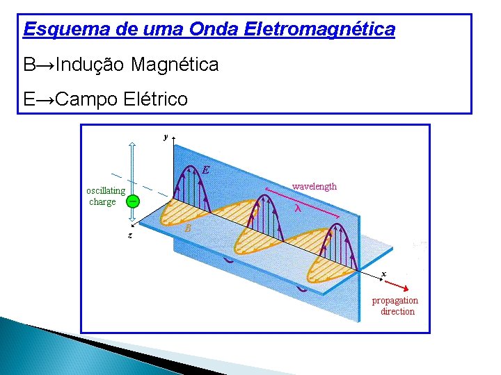Esquema de uma Onda Eletromagnética B→Indução Magnética E→Campo Elétrico Esquema de uma Onda Eletromagnética B→Indução Magnética E→Campo Elétrico