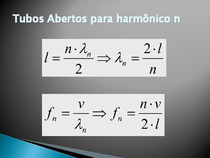 Tubos Abertos para harmônico n Tubos Abertos para harmônico n