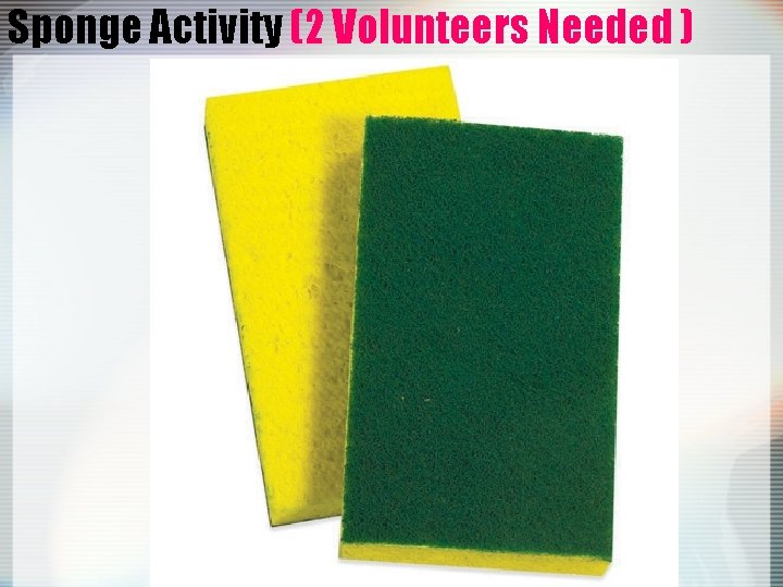 Sponge Activity (2 Volunteers Needed ) 