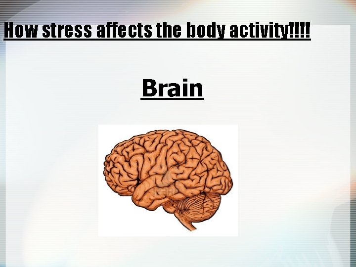 How stress affects the body activity!!!! Brain 