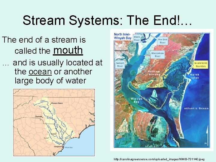 Stream Systems: The End!… The end of a stream is called the mouth …