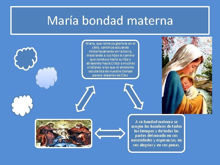 María bondad materna María, que reina ya gloriosa en el cielo, continúa actuando misteriosamente