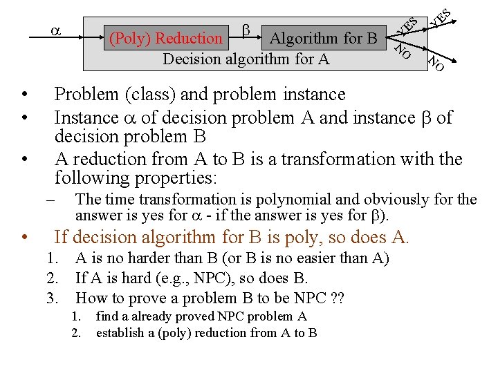 ES ES Y O N Problem (class) and problem instance Instance of decision problem