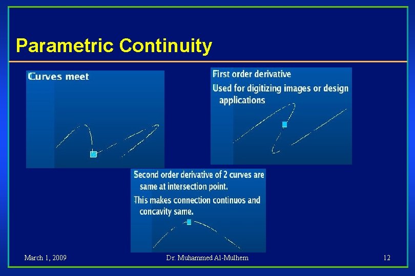 Parametric Continuity March 1, 2009 Dr. Muhammed Al-Mulhem 12 