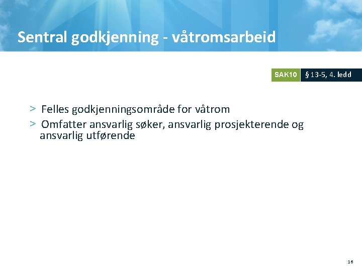 Sentral godkjenning - våtromsarbeid SAK 10 § 13 -5, 4. ledd > Felles godkjenningsområde