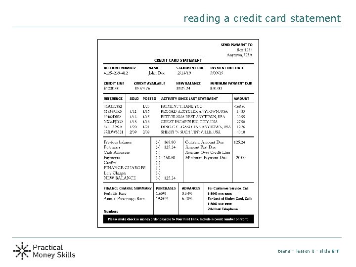 reading a credit card statement teens – lesson 8 - slide 8 -F reading a credit card statement teens – lesson 8 - slide 8 -F