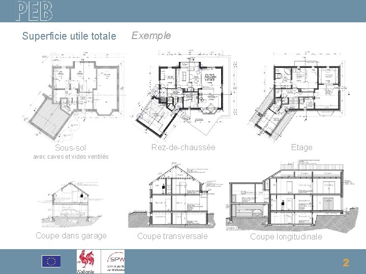 Superficie utile totale Sous-sol Exemple Rez-de-chaussée Etage avec caves et vides ventilés Coupe dans