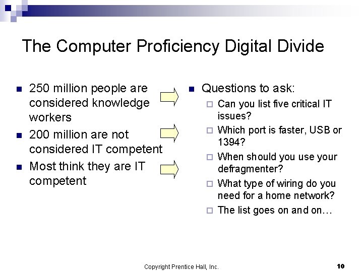 The Computer Proficiency Digital Divide n n n 250 million people are considered knowledge The Computer Proficiency Digital Divide n n n 250 million people are considered knowledge