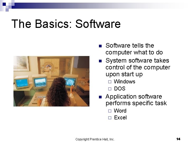 The Basics: Software n n Software tells the computer what to do System software The Basics: Software n n Software tells the computer what to do System software