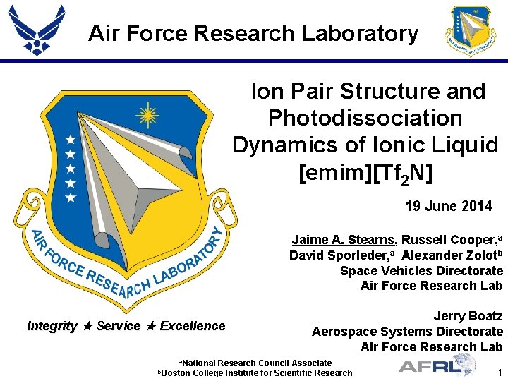 Air Force Research Laboratory Ion Pair Structure and Photodissociation Dynamics of Ionic Liquid [emim][Tf