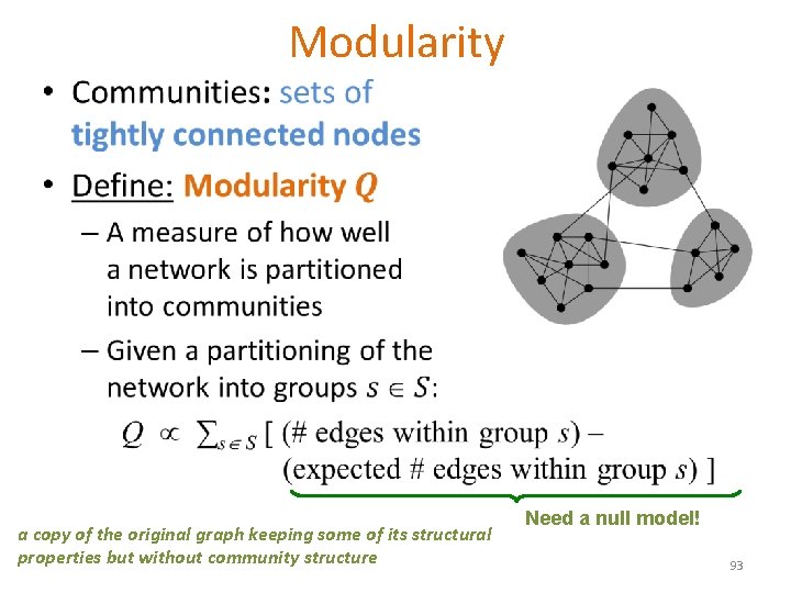  • Modularity a copy of the original graph keeping some of its structural