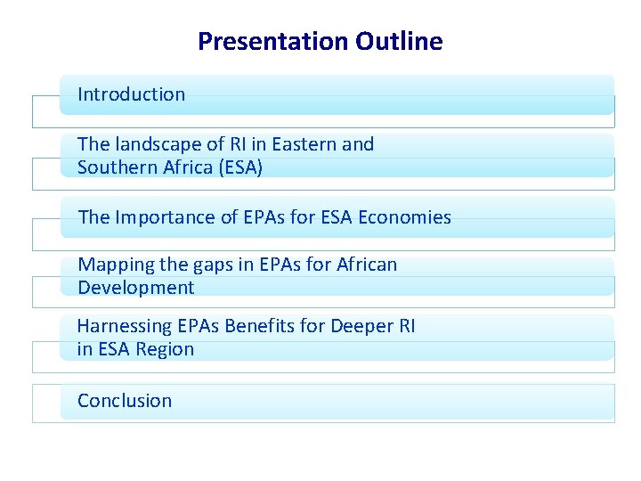 Presentation Outline Introduction The landscape of RI in Eastern and Southern Africa (ESA) The