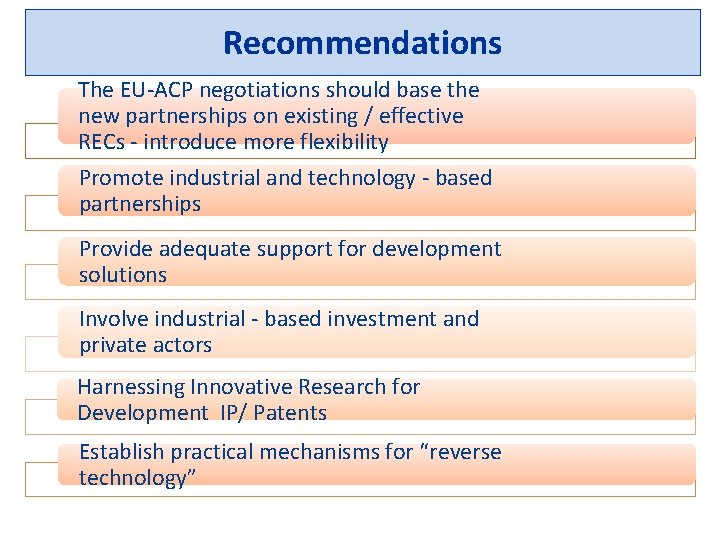 Recommendations The EU‐ACP negotiations should base the new partnerships on existing / effective RECs