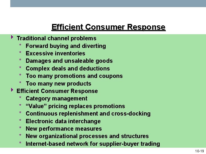 Efficient Consumer Response 4 Traditional channel problems * Forward buying and diverting * Excessive