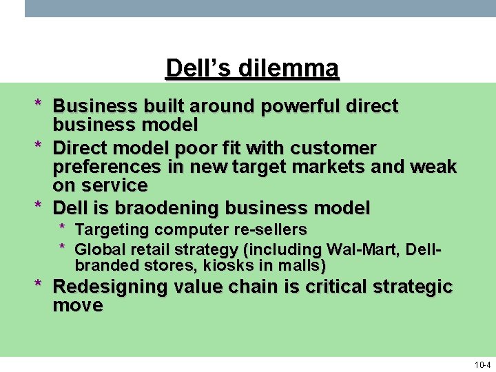 Dell’s dilemma * Business built around powerful direct business model * Direct model poor