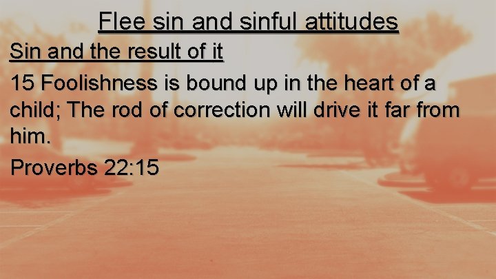 Flee sin and sinful attitudes Sin and the result of it 15 Foolishness is