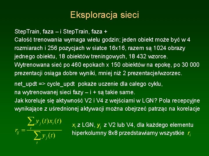 Eksploracja sieci Step. Train, faza – i Step. Train, faza + Całość trenowania wymaga