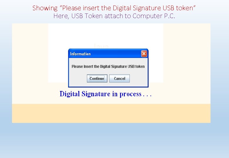 Showing “Please insert the Digital Signature USB token” Here, USB Token attach to Computer