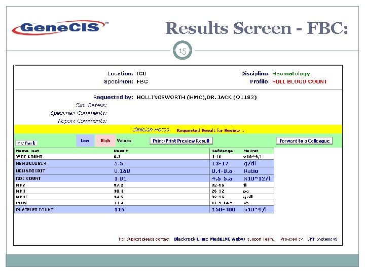 Results Screen - FBC: 15 