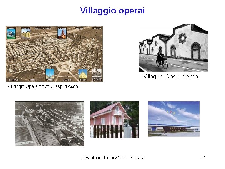 Villaggio operai Villaggio Crespi d’Adda Villaggio Operaio tipo Crespi d’Adda T. Fanfani - Rotary