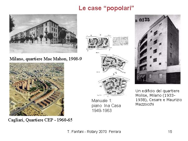 Le case “popolari” Milano, quartiere Mac Mahon, 1908 -9 Manuale 1: piano Ina Casa