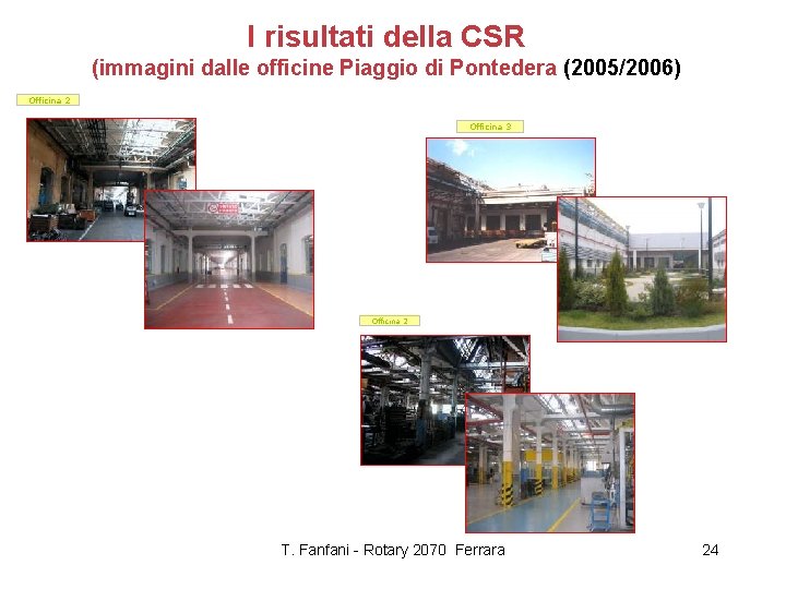 I risultati della CSR (immagini dalle officine Piaggio di Pontedera (2005/2006) Officina 2 Officina