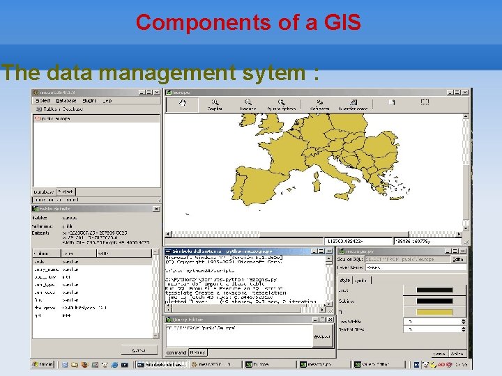 Components of a GIS The data management sytem : 