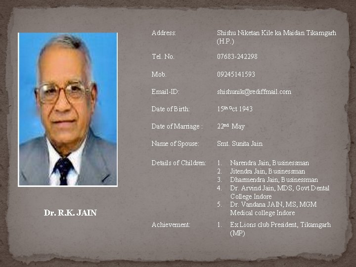 Address: Shishu Niketan Kile ka Maidan Tikamgarh (H. P. ) Tel. No. 07683 -242298 Address: Shishu Niketan Kile ka Maidan Tikamgarh (H. P. ) Tel. No. 07683 -242298