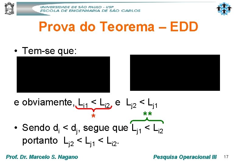 Prova do Teorema – EDD • Tem-se que: e obviamente, Li 1 < Li