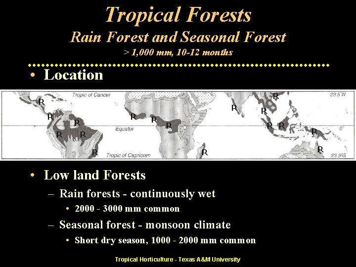 Tropical Forests Rain Forest and Seasonal Forest > 1, 000 mm, 10 -12 months