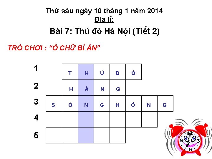 Thứ sáu ngày 10 tháng 1 năm 2014 Địa lí: Bài 7: Thủ đô