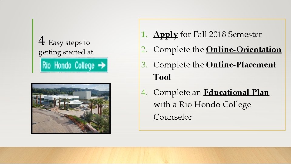 4 Easy steps to getting started at 1. Apply for Fall 2018 Semester 2.