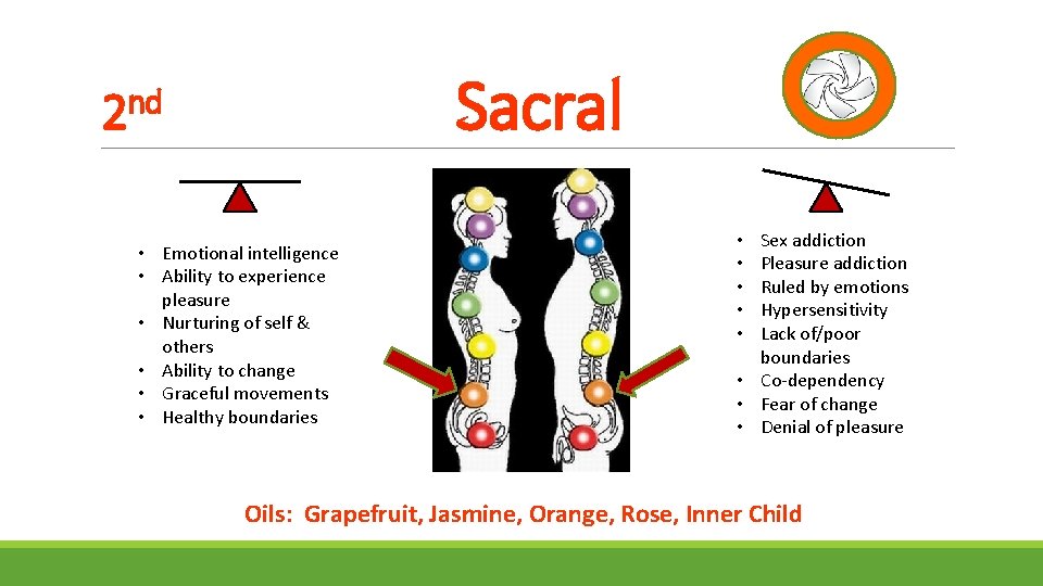 Sacral nd 2 • Emotional intelligence • Ability to experience pleasure • Nurturing of