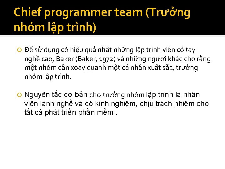 Chief programmer team (Trưởng nhóm lập trình) Để sử dụng có hiệu quả nhất