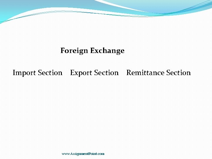  Foreign Exchange Import Section Export Section Remittance Section www. Assignment. Point. com 