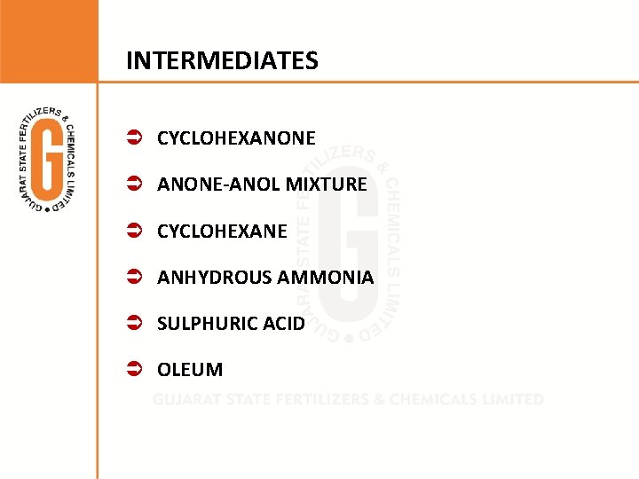INTERMEDIATES CYCLOHEXANONE ANONE-ANOL MIXTURE CYCLOHEXANE ANHYDROUS AMMONIA SULPHURIC ACID OLEUM 