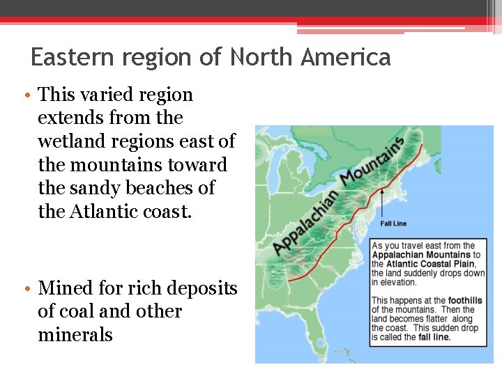 Eastern region of North America • This varied region extends from the wetland regions