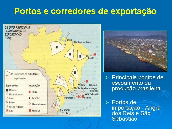 Portos e corredores de exportação Ø Principais pontos de escoamento da produção brasileira. Ø