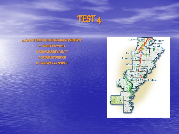 TEST 4 • 29. WHAT DOES THIS DIAGRAM REPRESENT? • A. OZARK PLATEAU •