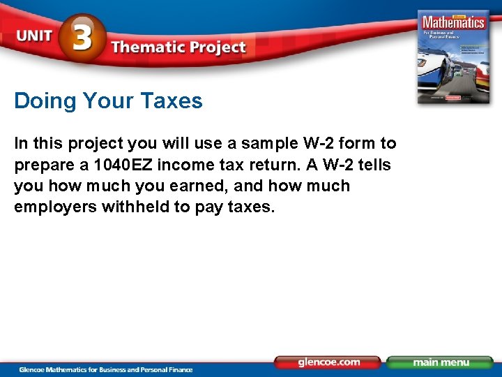 Doing Your Taxes In this project you will use a sample W-2 form to