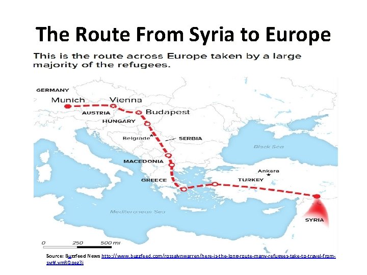 The Route From Syria to Europe Source: Buzzfeed News http: //www. buzzfeed. com/rossalynwarren/here-is-the-long-route-many-refugees-take-to-travel-fromsyr#. ym.