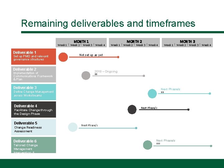 Remaining deliverables and timeframes Week 1 Deliverable 1 Set up PMO and relevant governance