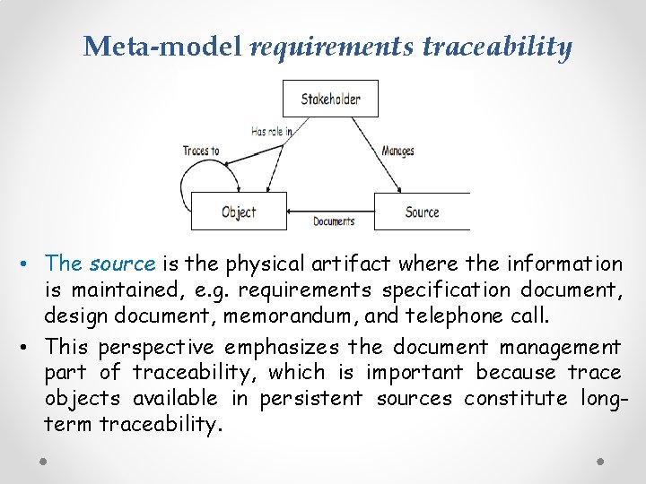 Meta-model requirements traceability • The source is the physical artifact where the information is