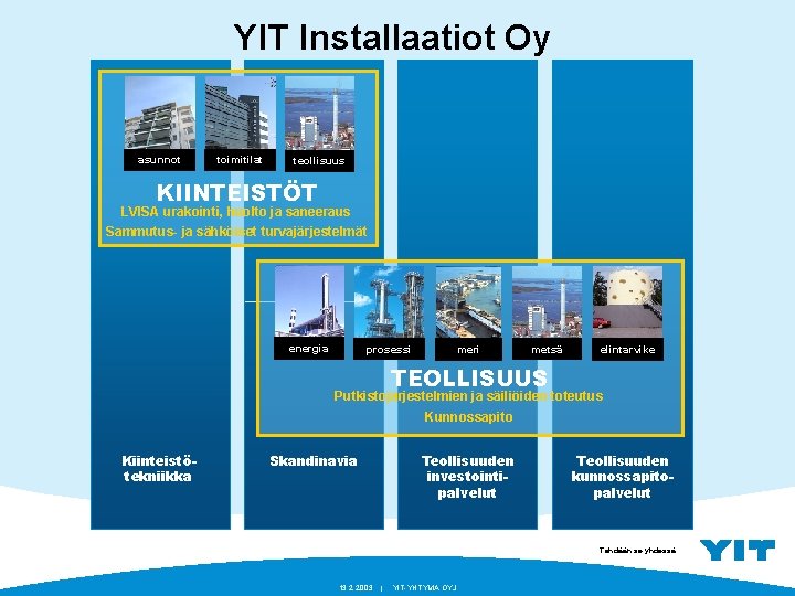 YIT Installaatiot Oy asunnot toimitilat teollisuus KIINTEISTÖT LVISA urakointi, huolto ja saneeraus Sammutus- ja
