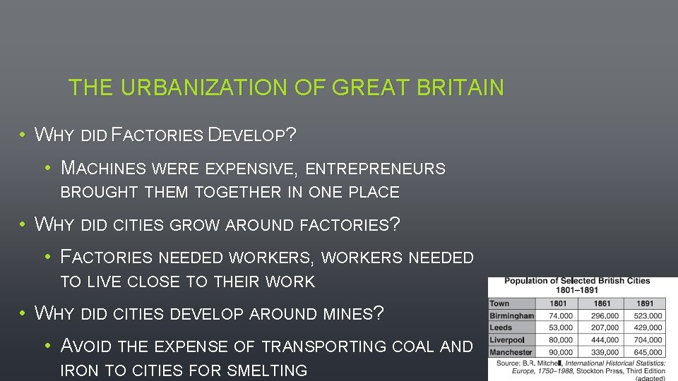 THE URBANIZATION OF GREAT BRITAIN • WHY DID FACTORIES DEVELOP? • MACHINES WERE EXPENSIVE,