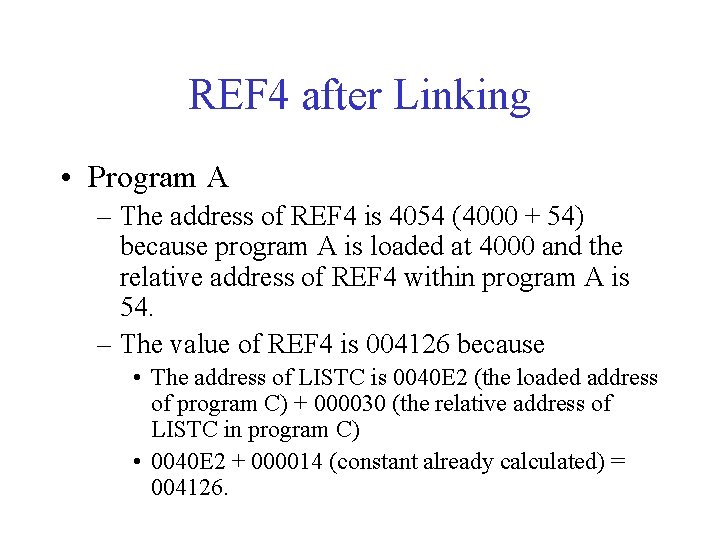 REF 4 after Linking • Program A – The address of REF 4 is