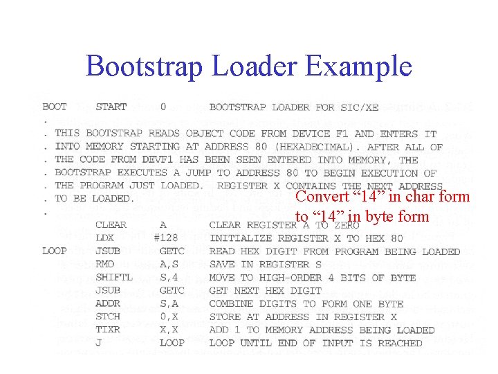 Bootstrap Loader Example Convert “ 14” in char form to “ 14” in byte