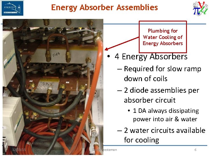 Energy Absorber Assemblies Plumbing for Water Cooling of Energy Absorbers • 4 Energy Absorbers